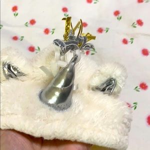 Creamy faux fur unicorn hoodie/coat w/silver wings